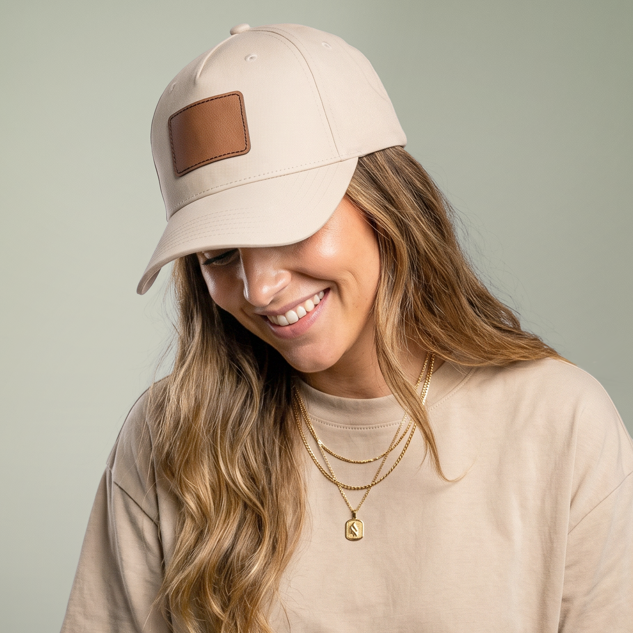 Mid Profile Baseball Cap with Leather Patch (Rectangle) - Thumbnail Image