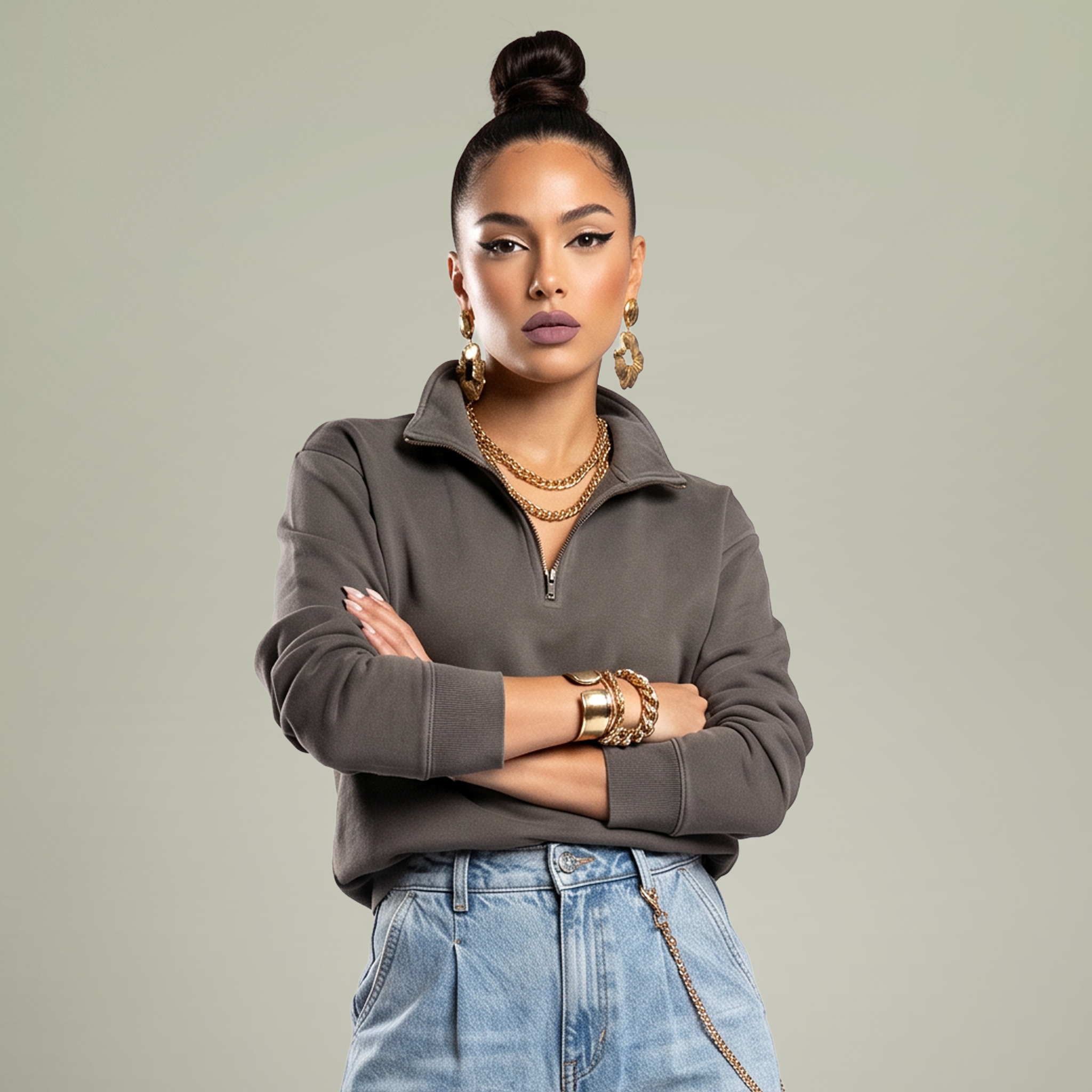 Unisex Relax Faded Half Zip Sweatshirt - Thumbnail Image