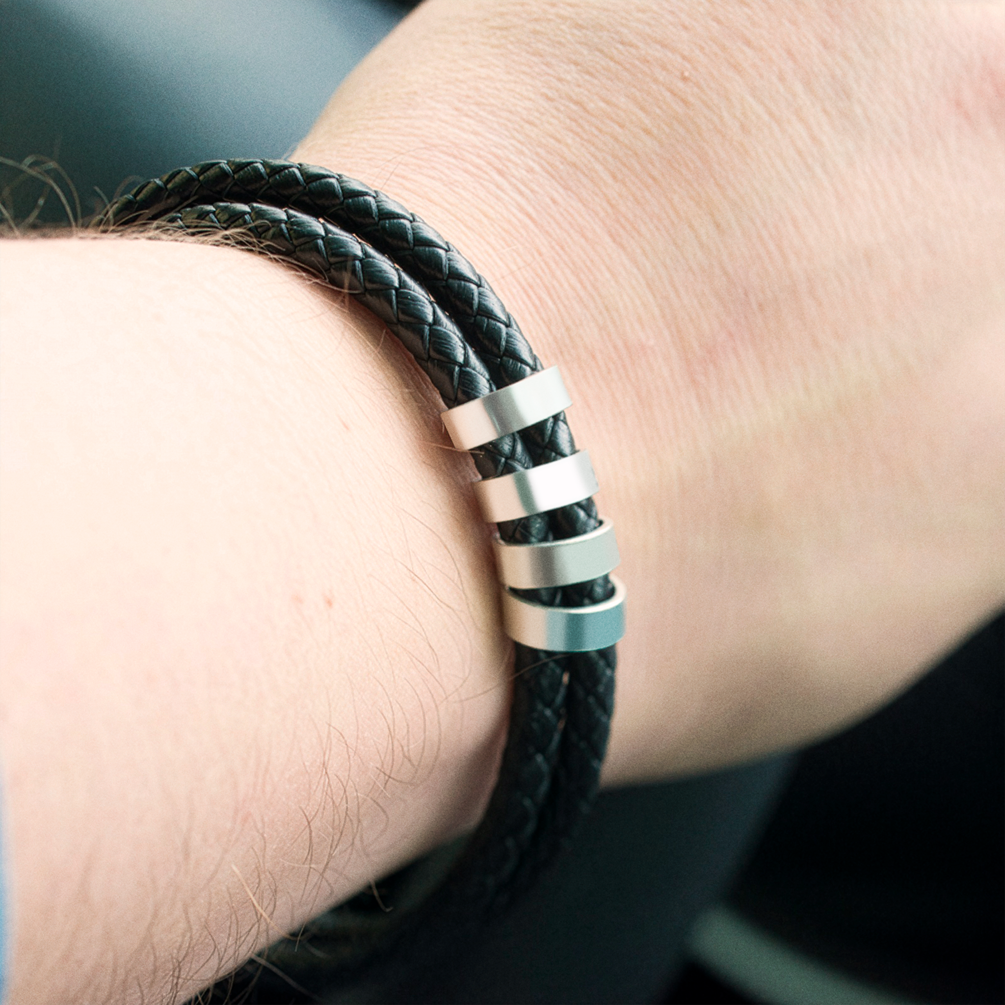 Leather Bracelet with Beads (Engraving) - Thumbnail Image