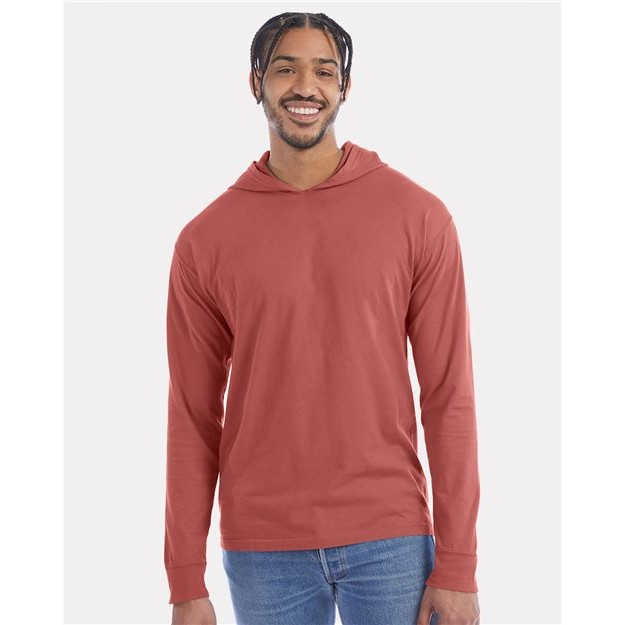 Unisex Garment-Dyed Jersey Hooded Long Sleeve T-Shirt - Thumbnail Image
