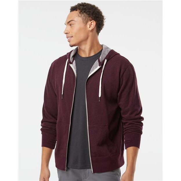Unisex Heathered French Terry Full-Zip Hooded Sweatshirt - Thumbnail Image