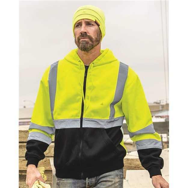 Unisex Hi-Vis Full-Zip Hooded Sweatshirt - Thumbnail Image