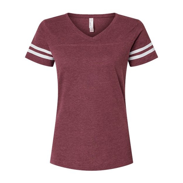 Women's Football V-Neck Fine Jersey Tee - Thumbnail Image