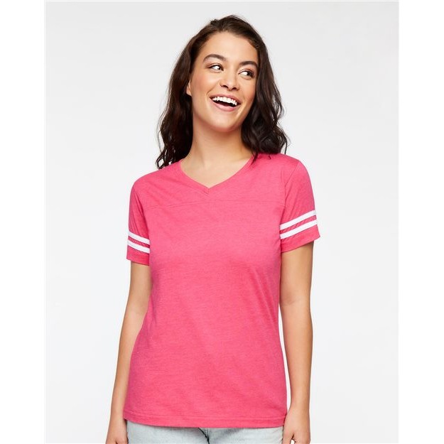 Women's Football V-Neck Fine Jersey Tee - Thumbnail Image