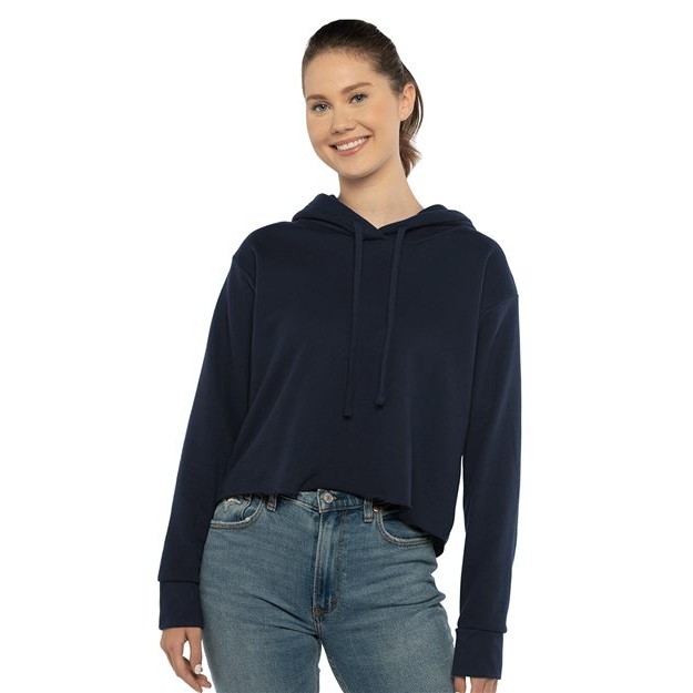 Women's Laguna Sueded Raw Edge Crop Hoodie Sweatshirt - Thumbnail Image