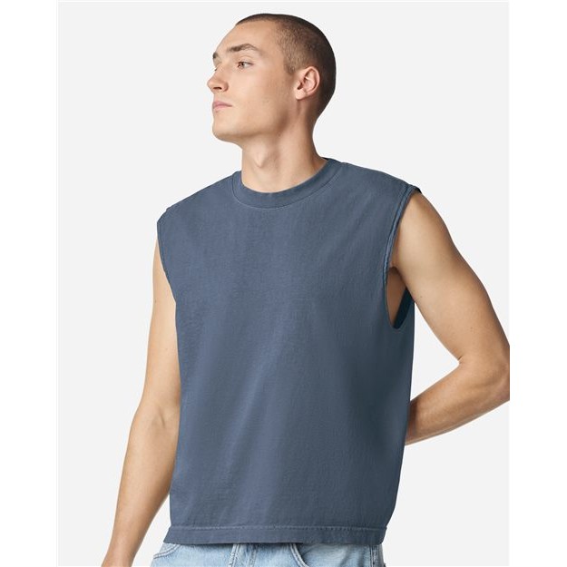 Unisex Heavyweight Cotton Garment-Dyed Mid-Length Muscle Tee - Thumbnail Image