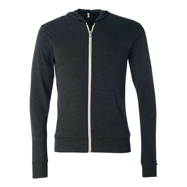 Unisex Triblend Lightweight Full-Zip Hooded Long Sleeve Tee - Main Image