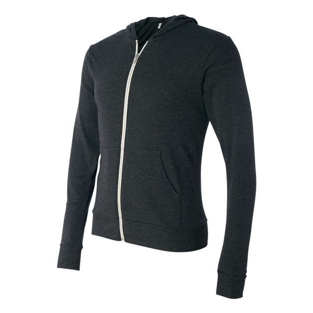 Unisex Triblend Lightweight Full-Zip Hooded Long Sleeve Tee - Thumbnail Image