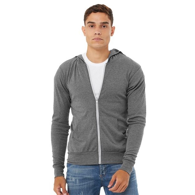 Unisex Triblend Lightweight Full-Zip Hooded Long Sleeve Tee - Thumbnail Image