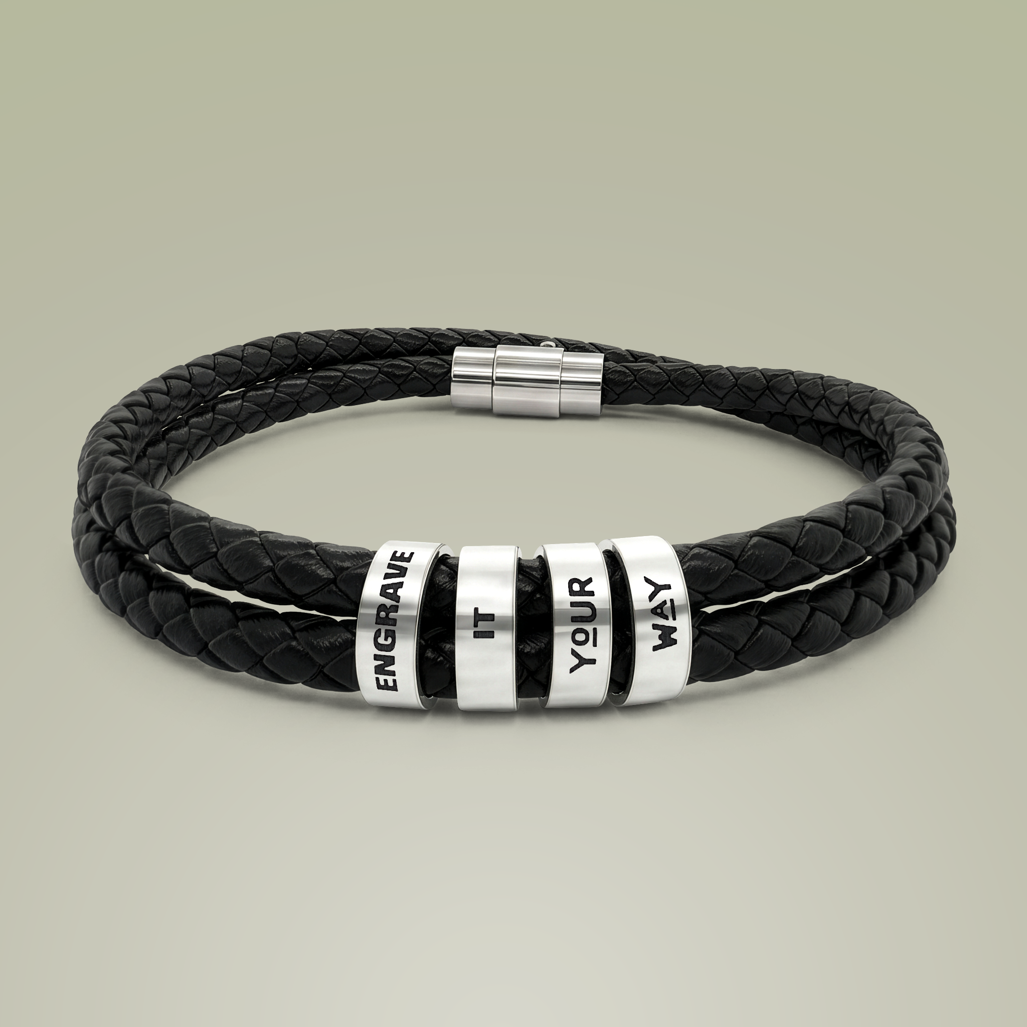 Leather Bracelet with Beads (Engraving) - Thumbnail Image