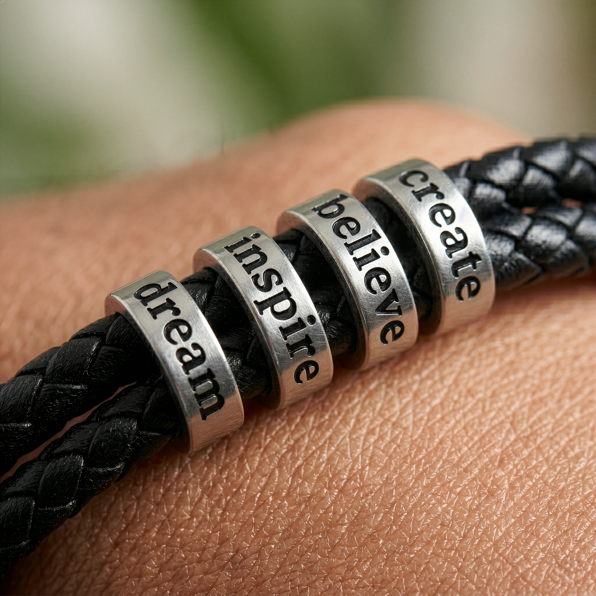 Leather Bracelet with Beads (Engraving) - Thumbnail Image