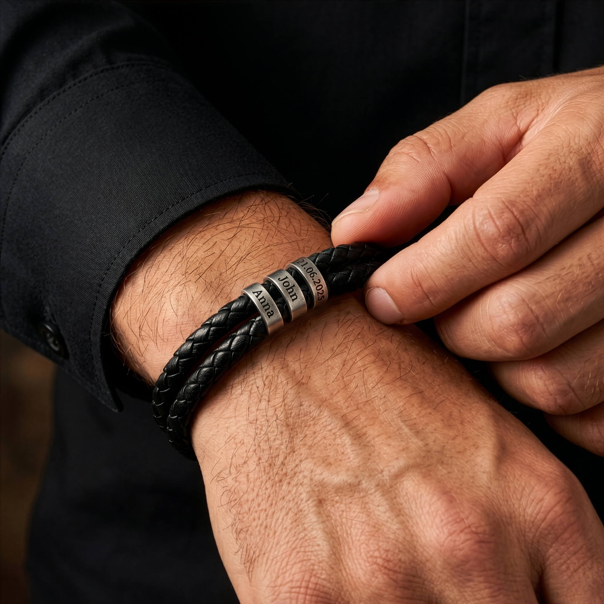 Leather Bracelet with Beads (Engraving) - Thumbnail Image