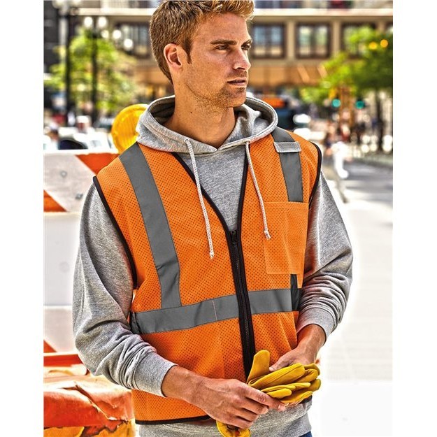 Unisex Single Pocket Zipper Mesh Class 2 Vest - Thumbnail Image