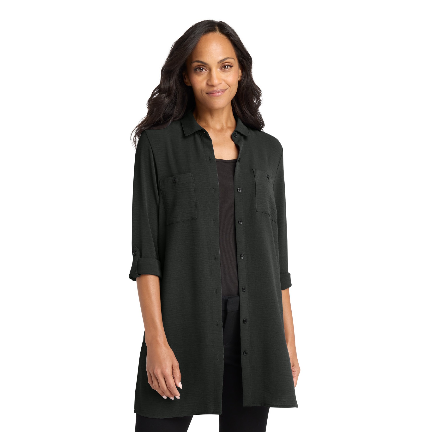 Women's Textured Crepe Long Tunic - Thumbnail Image